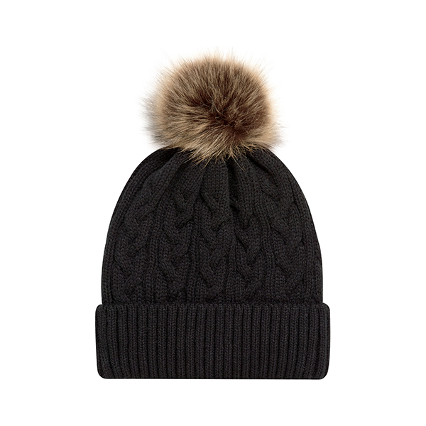 AJM FAUX FUR POM POM CUFF TOQUE