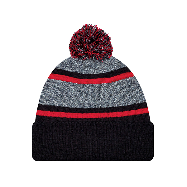 AJM ACRYLIC RIB KNIT POM POM CUFF TOQUE