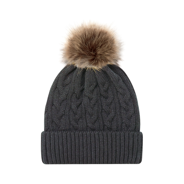 AJM FAUX FUR POM POM CUFF TOQUE
