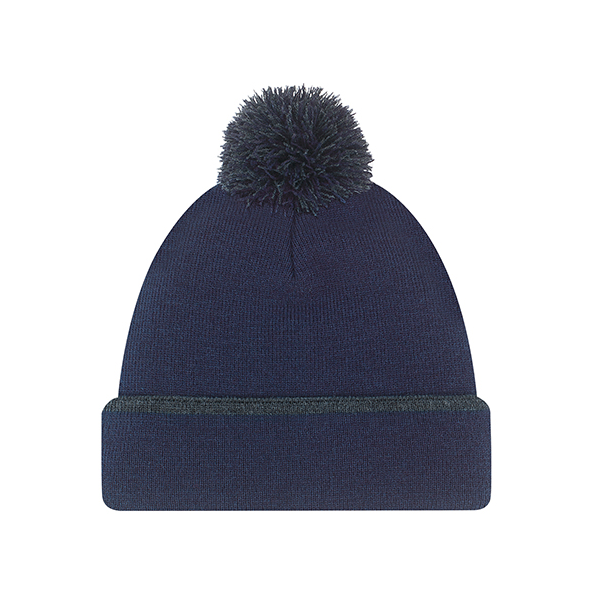 AJM ACRYLIC RIB KNIT POM POM CUFF TOQUE