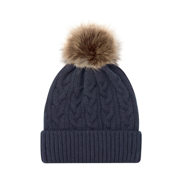 AJM FAUX FUR POM POM CUFF TOQUE