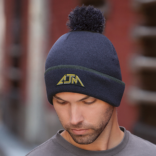 AJM ACRYLIC RIB KNIT POM POM CUFF TOQUE