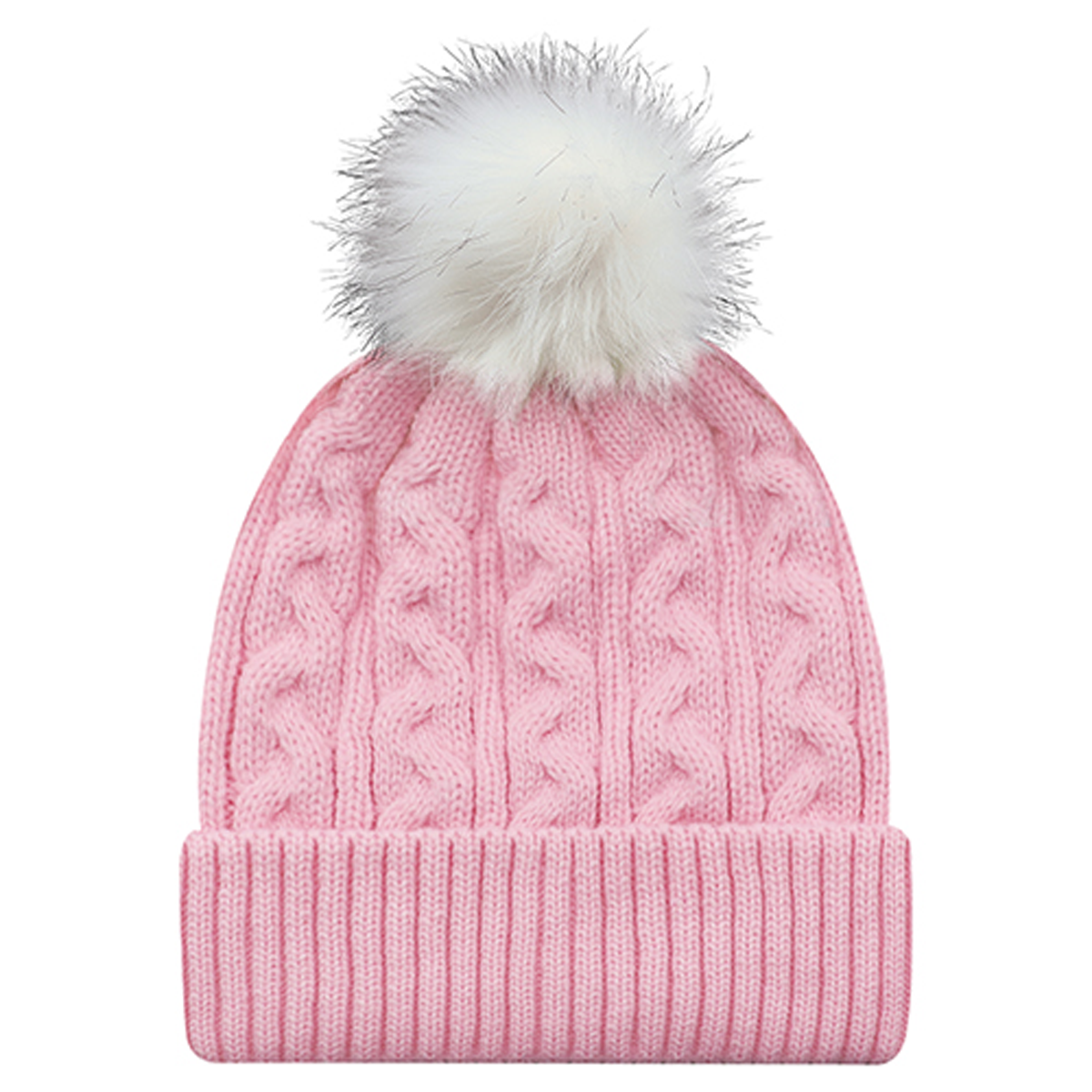 AJM FAUX FUR POM POM CUFF TOQUE