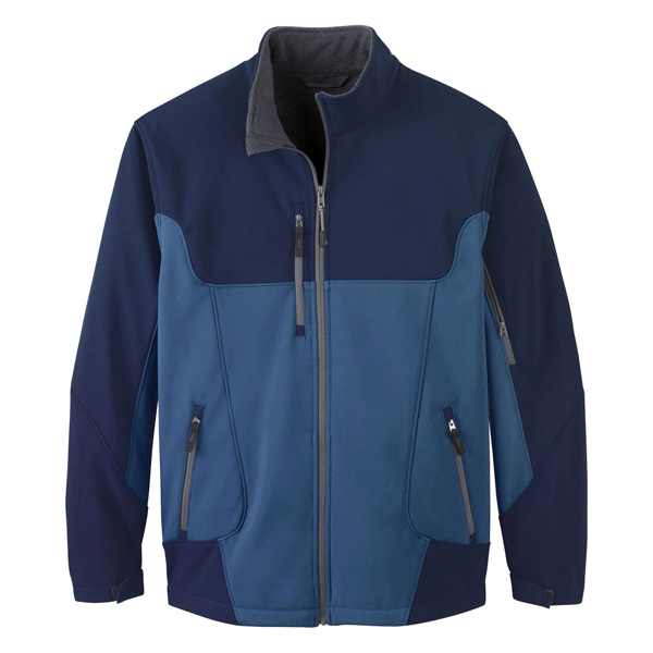 NORTH END MEN'S COMPASS COLOR BLOCK THREE LAYER FLEECE BONDED SOFT SHELL JACKET