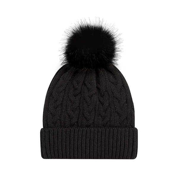 AJM FAUX FUR POM POM CUFF TOQUE