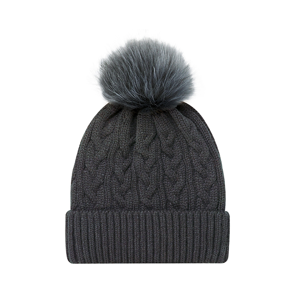 AJM FAUX FUR POM POM CUFF TOQUE