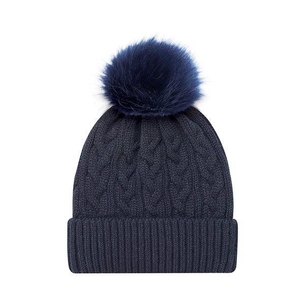 AJM FAUX FUR POM POM CUFF TOQUE