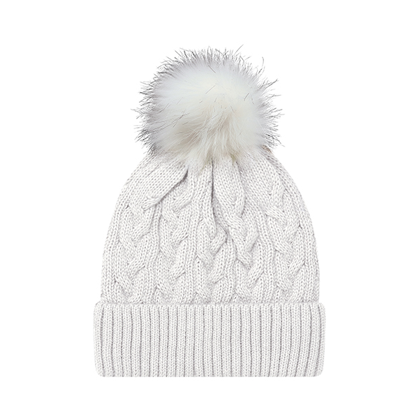 AJM FAUX FUR POM POM CUFF TOQUE