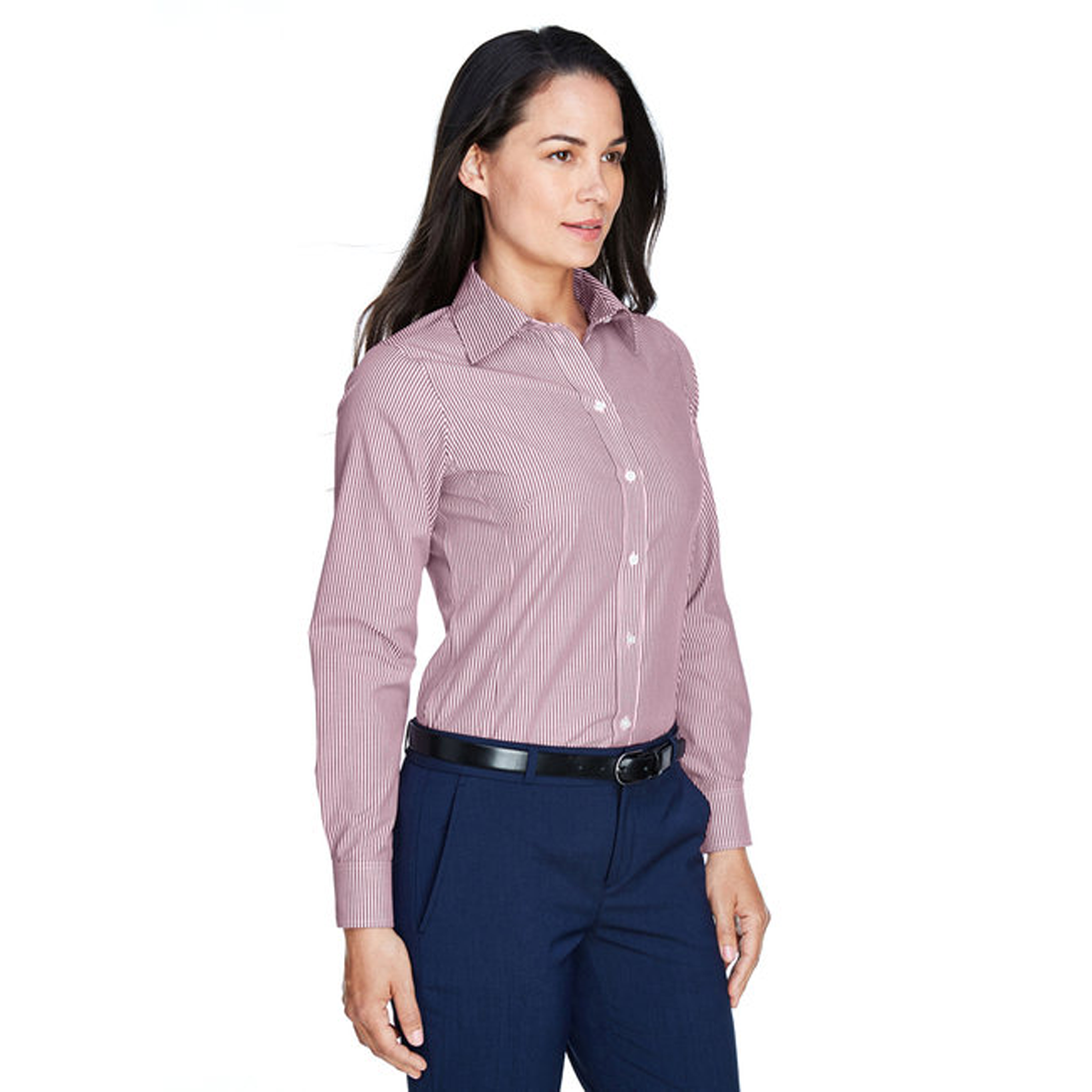 DEVON & JONES LADIES CROWN WOVEN BANKER STRIPE DRESS SHIRT