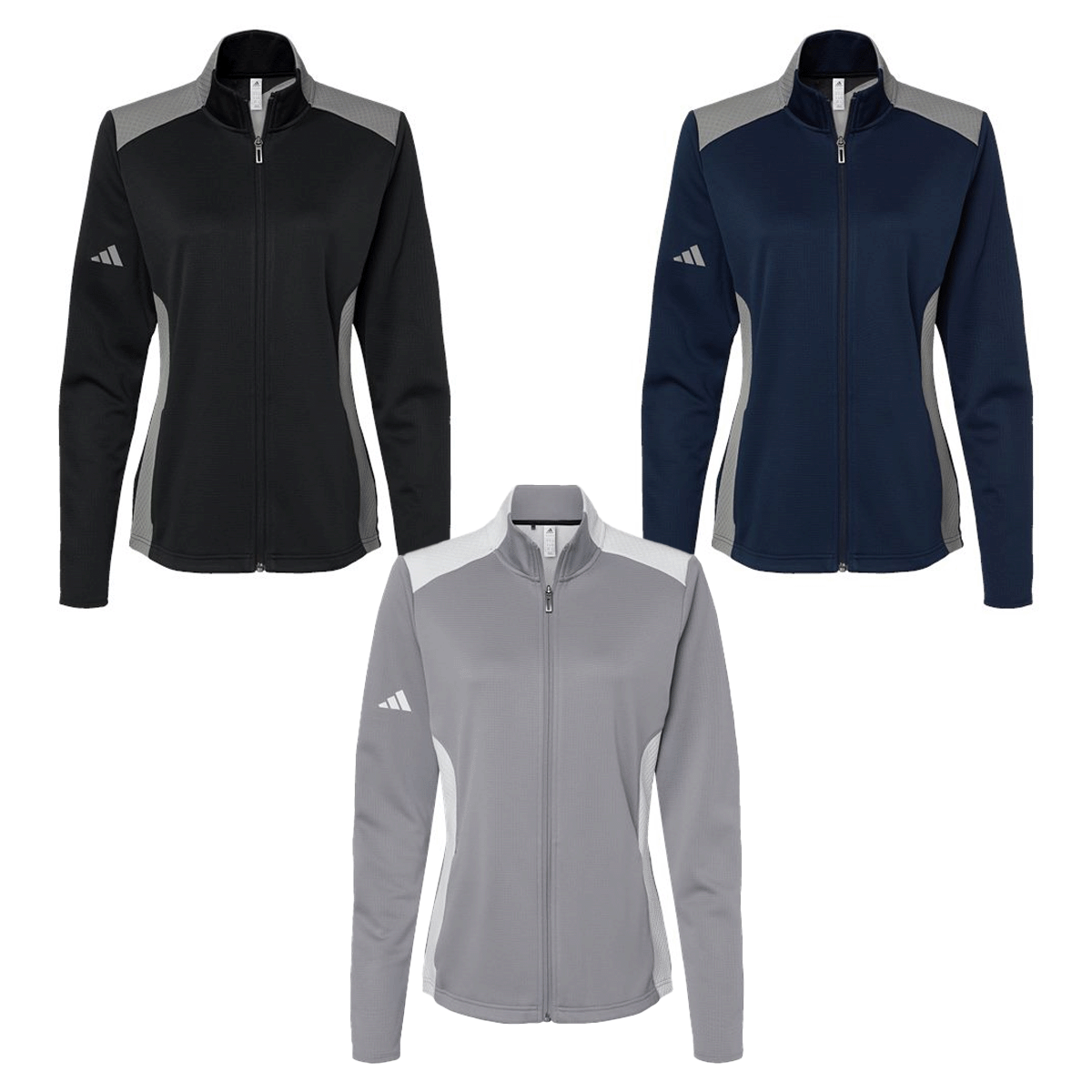 ADIDAS LADIES TEXTURED MIXED MEDIA FULL-ZIP JACKET