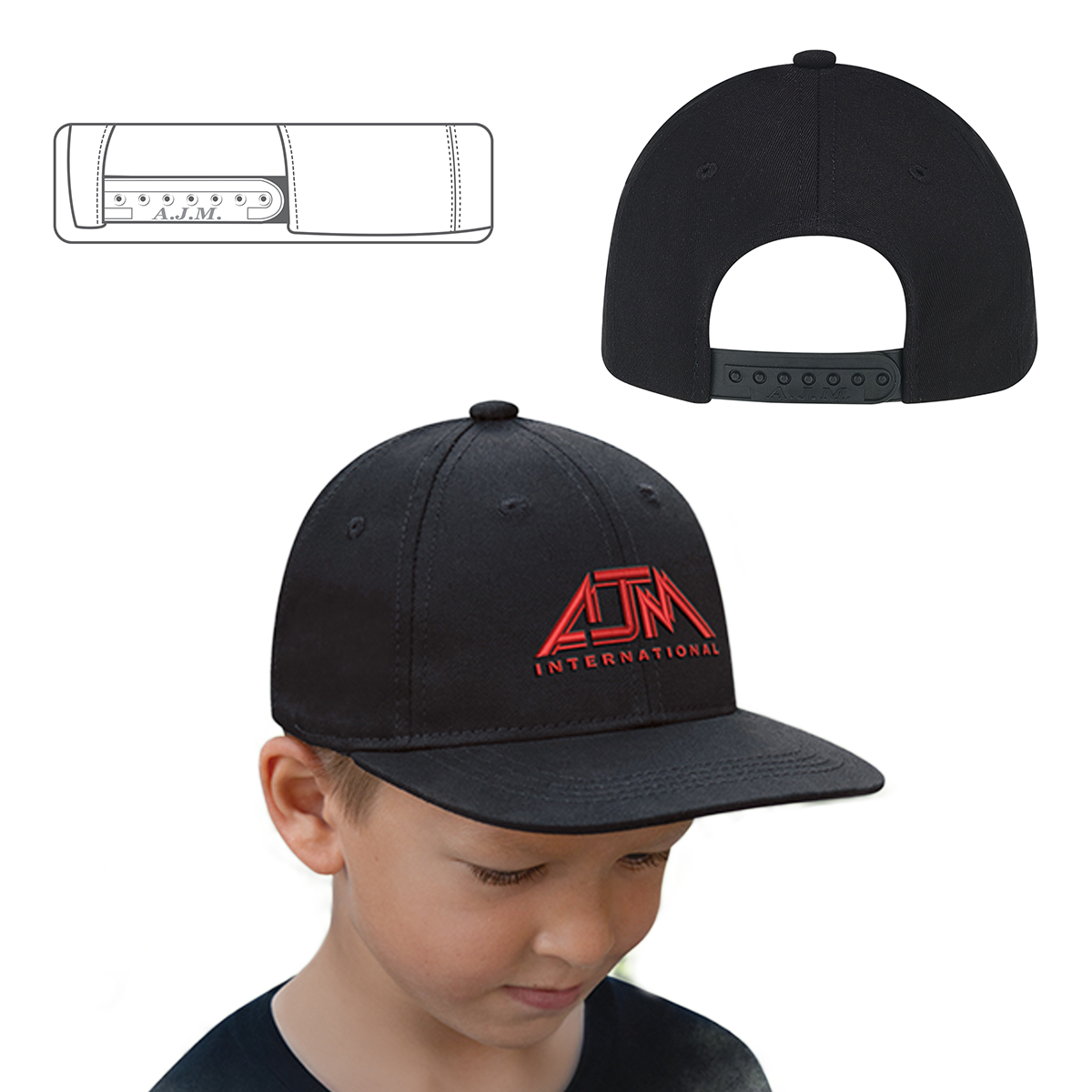 AJM YOUTH 6-PANEL FLAT-BRIM ADJUSTABLE HAT