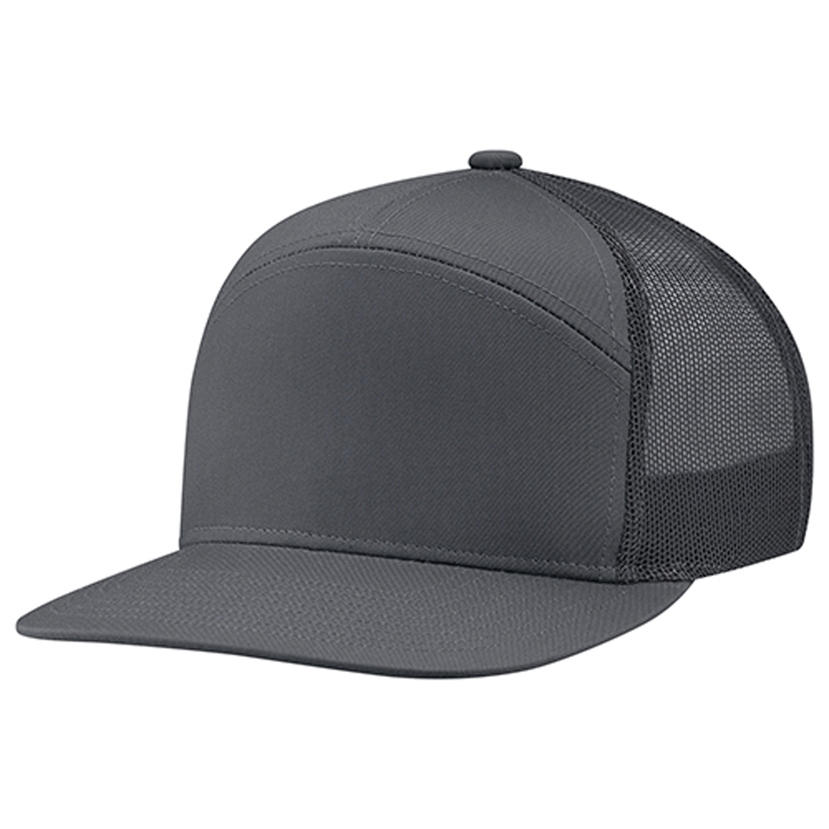 AJM POLY 7-PANEL CAMPER STYLE FLAT BRIM ADJUSTABLE HAT