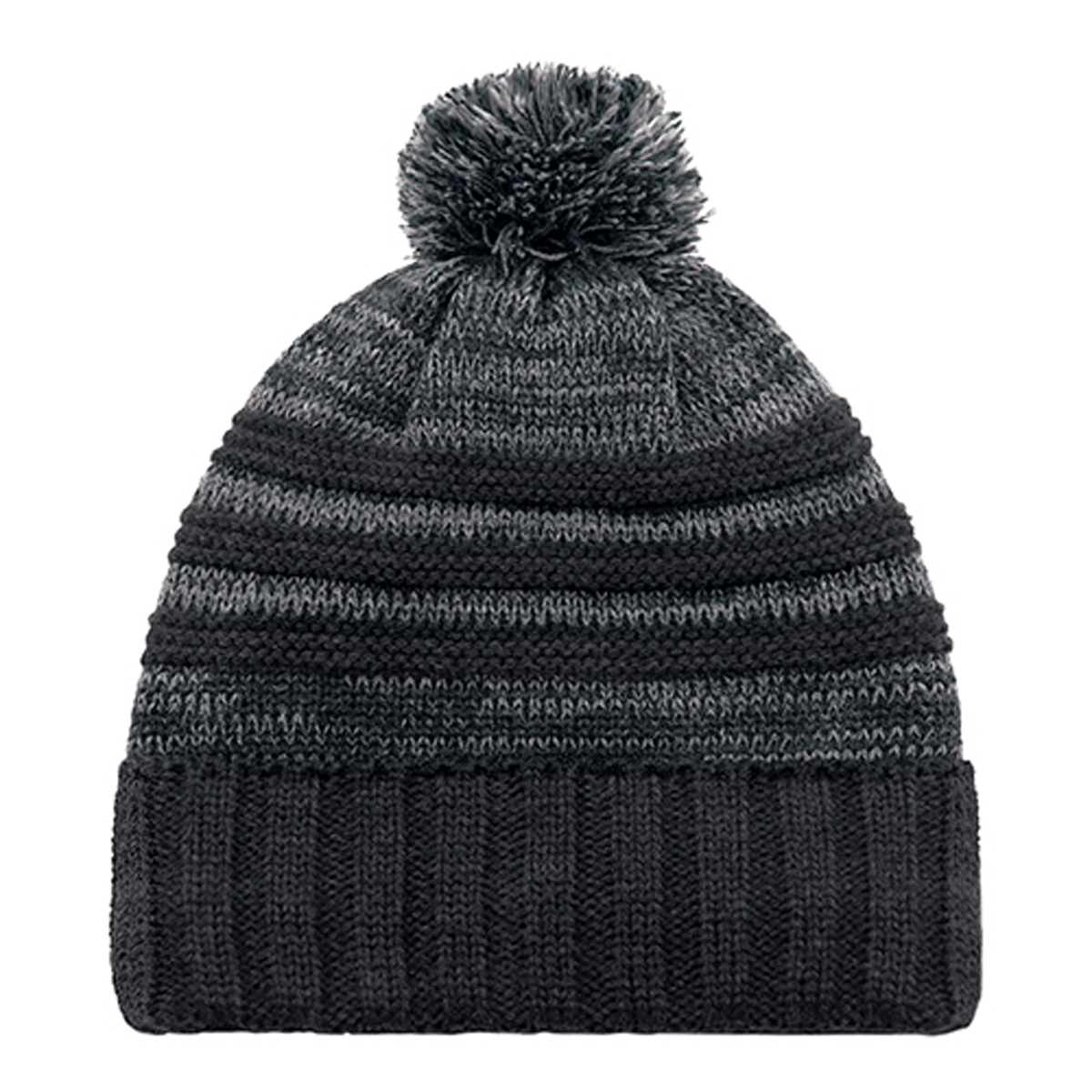 AJM ACRYLIC MARL STRIPE WAFFLE KNIT FLEECE LINED CUFFED TOQUE