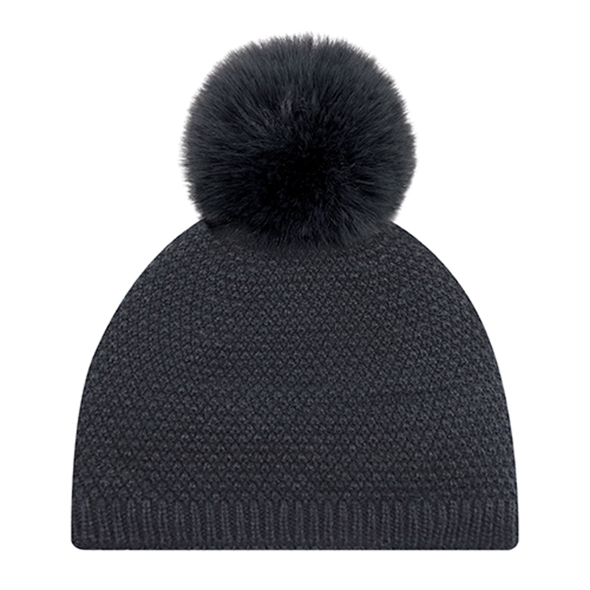 AJM POLYACRYLIC JACQUARD KNIT BOARD TOQUE WITH FAUX RABBIT POM