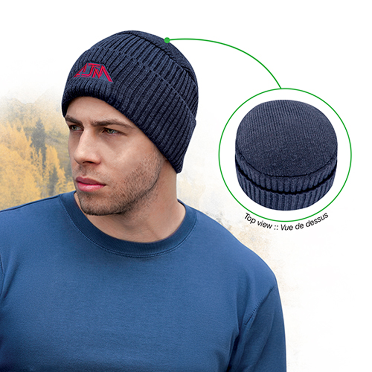 AJM ACRYLIC JACQUARD CABLE KNIT CUFFED TOQUE