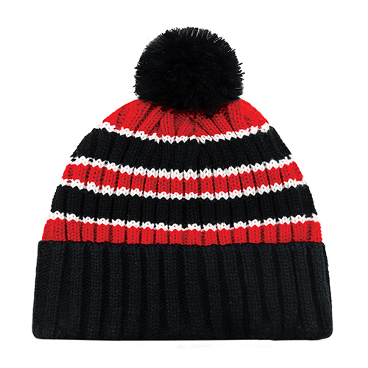 AJM ACRYLIC STRIPE CHUNKY KNIT CUFF TOQUE WITH POM