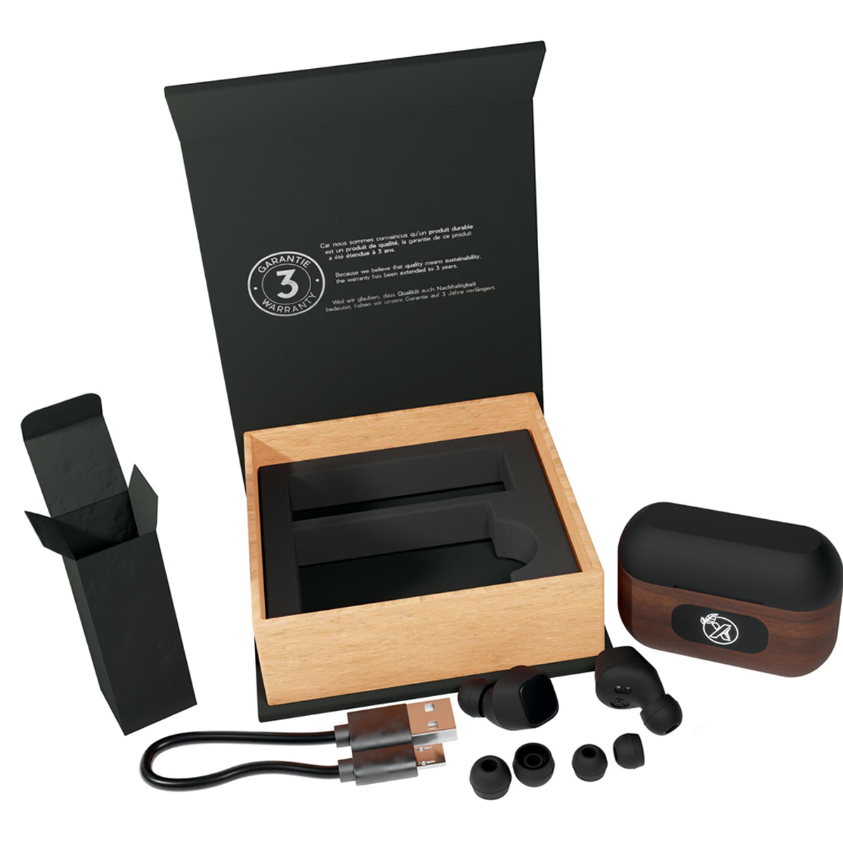 SCX DESIGN WALNUT WOOD WIRELESS EARBUDS AND CHARGING CASE