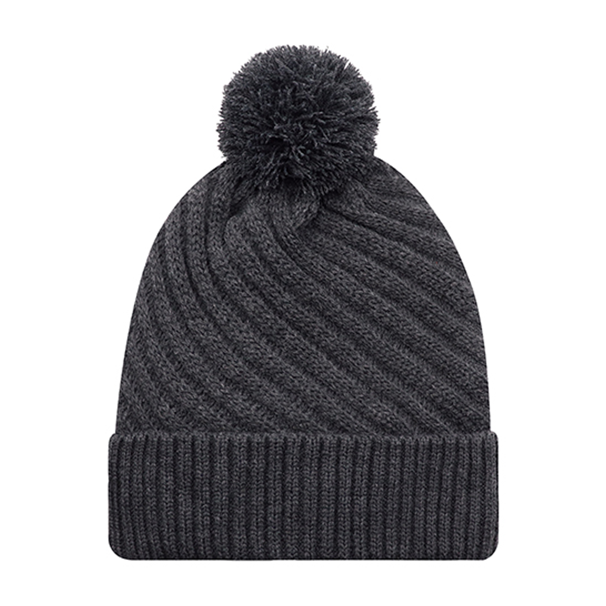 AJM ACRYLIC SWIRL JACQUARD CABLE KNIT CUFFED POM TOQUE