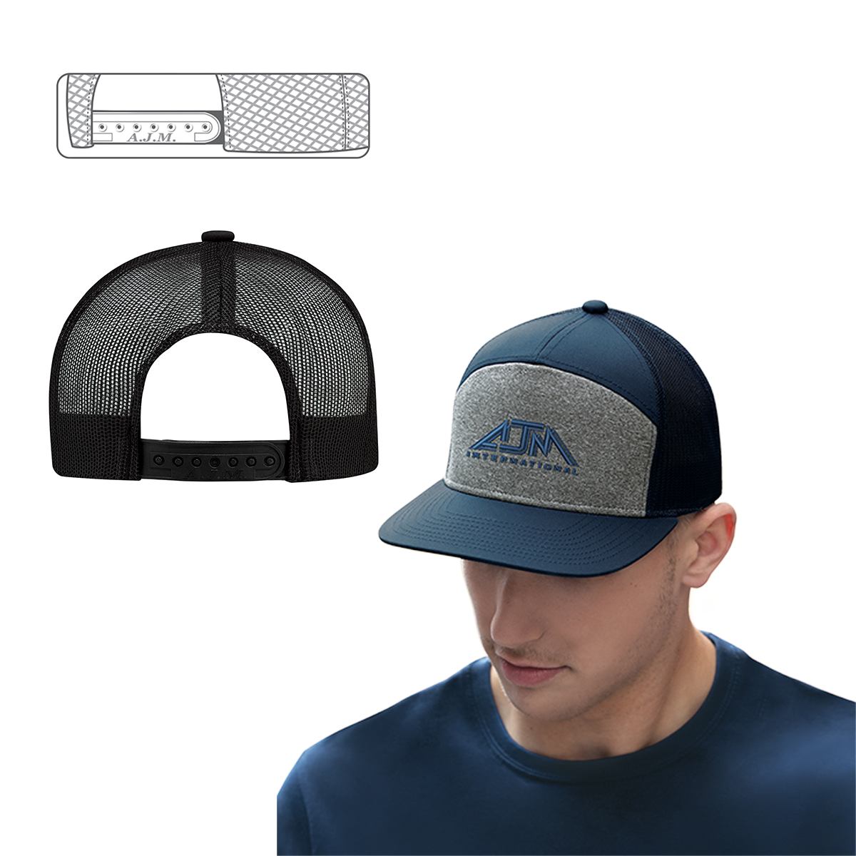 AJM POLY 7-PANEL CAMPER STYLE FLAT BRIM HAT