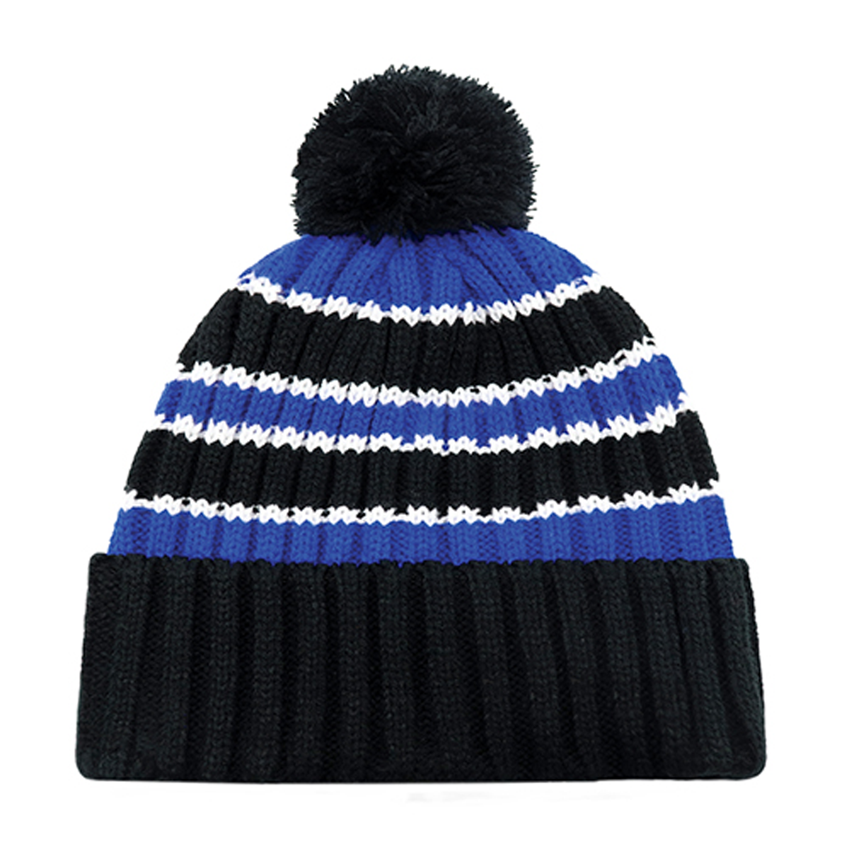 AJM ACRYLIC STRIPE CHUNKY KNIT CUFF TOQUE WITH POM