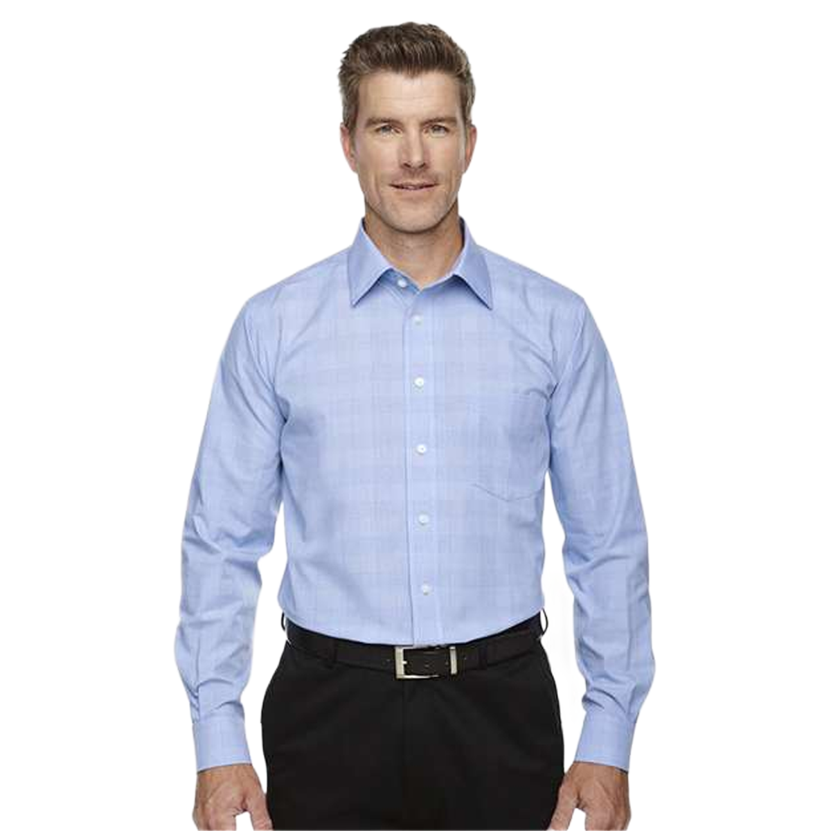 DEVON & JONES MEN'S CROWN COLLECTION GLEN PLAID WOVEN DRESS SHIRT