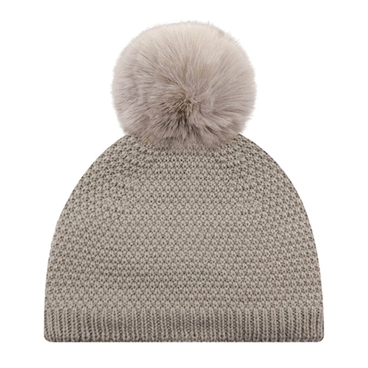 AJM POLYACRYLIC JACQUARD KNIT BOARD TOQUE WITH FAUX RABBIT POM
