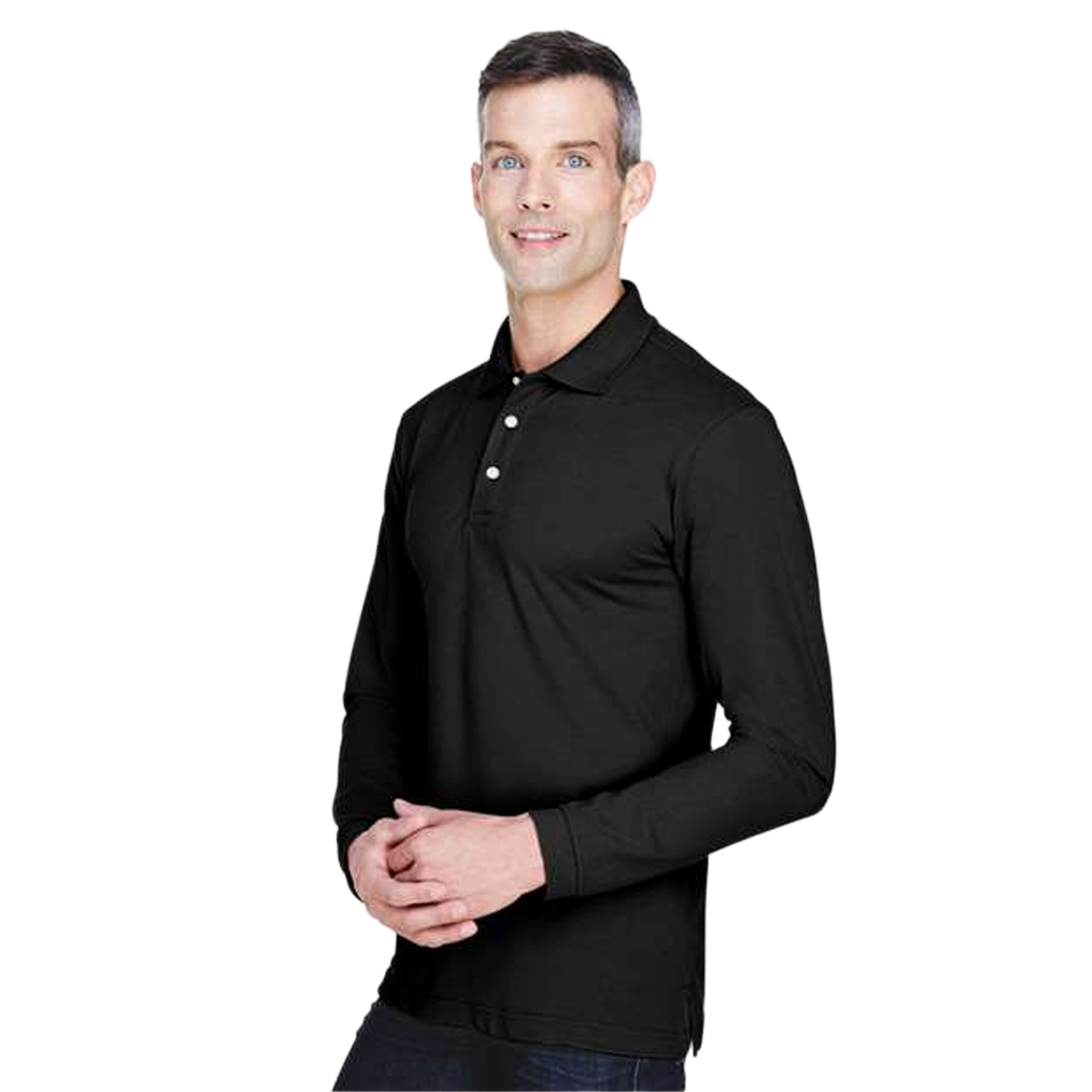 HARRITON MEN'S EASY BLEND LONG SLEEVE POLO