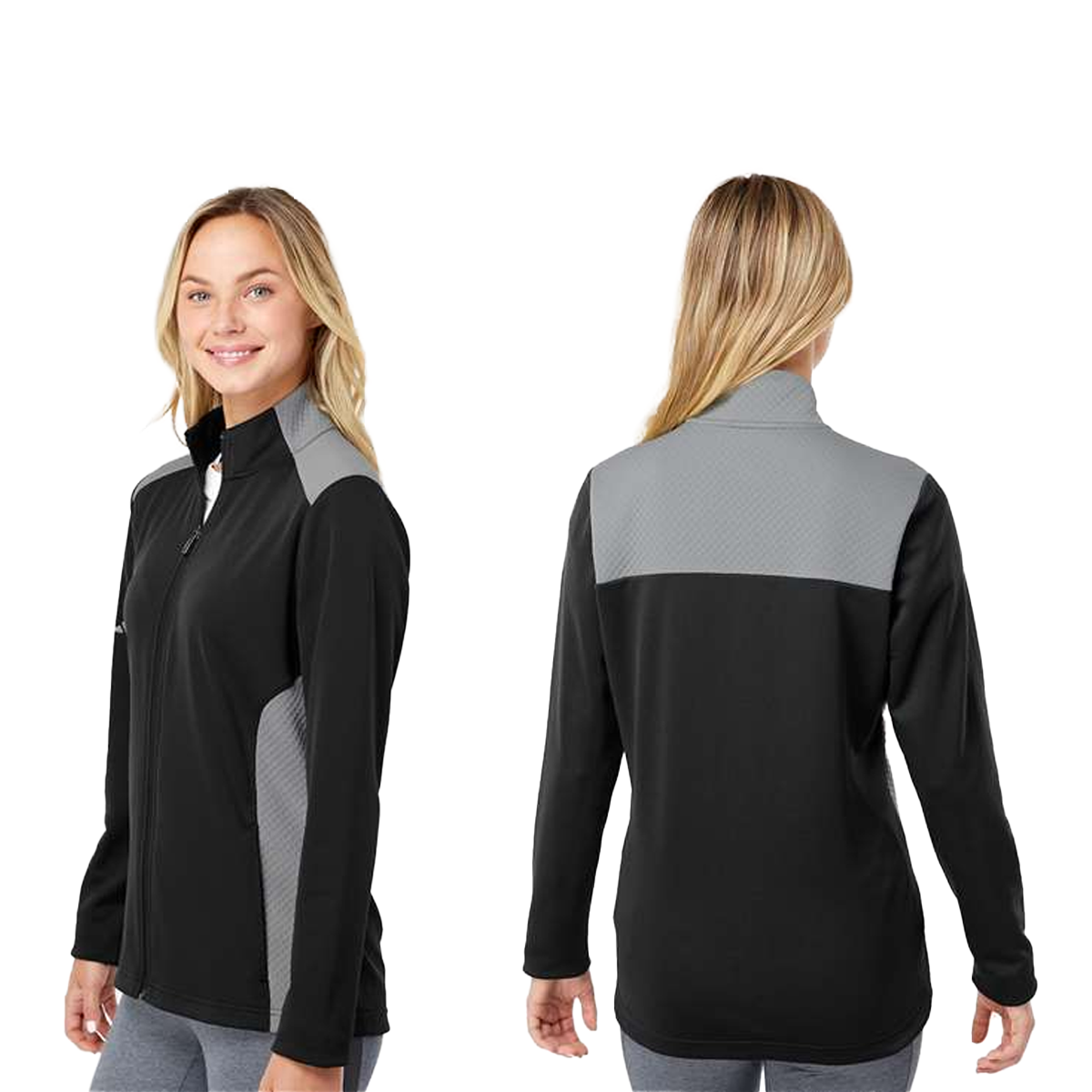 ADIDAS LADIES TEXTURED MIXED MEDIA FULL-ZIP JACKET