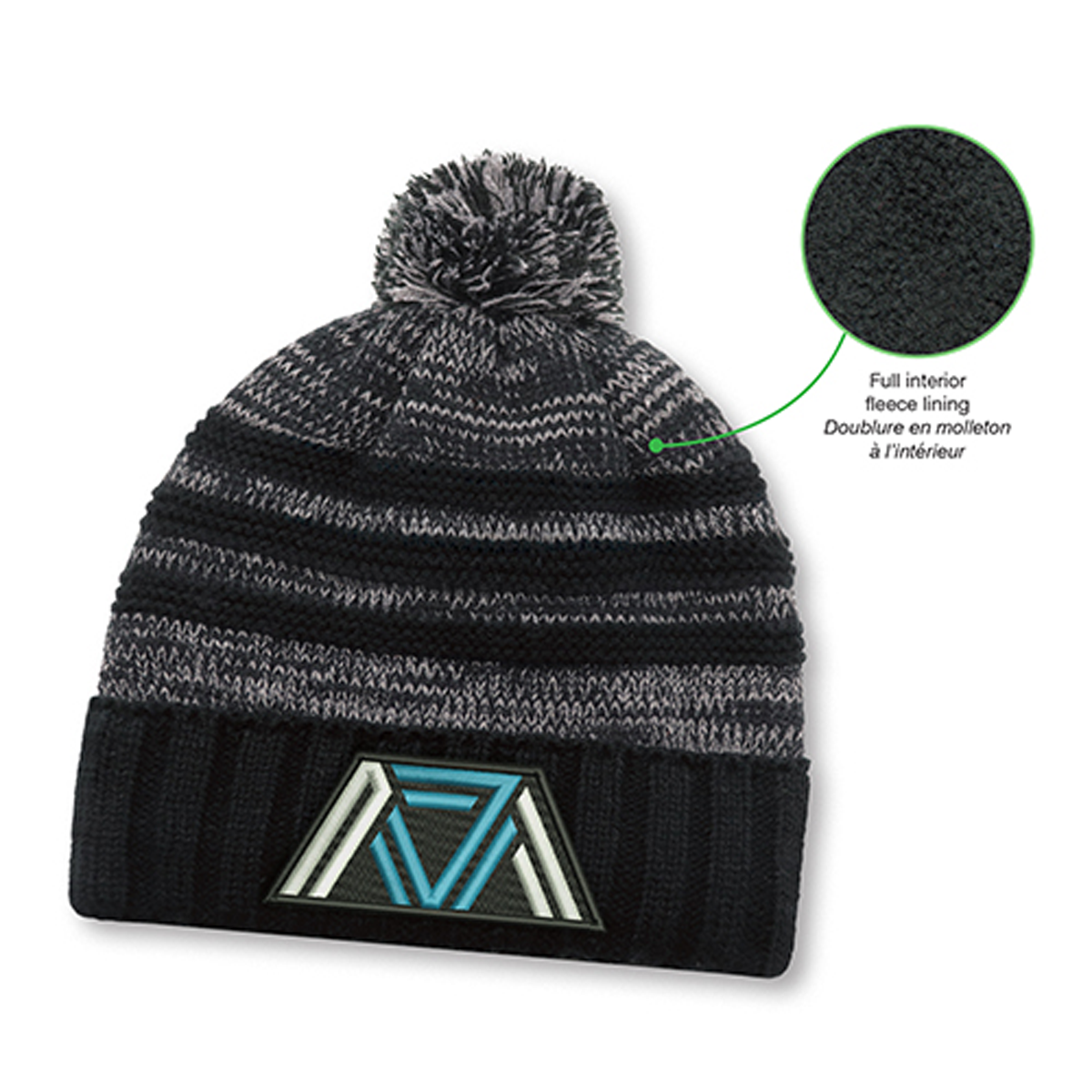 AJM ACRYLIC MARL STRIPE WAFFLE KNIT FLEECE LINED CUFFED TOQUE
