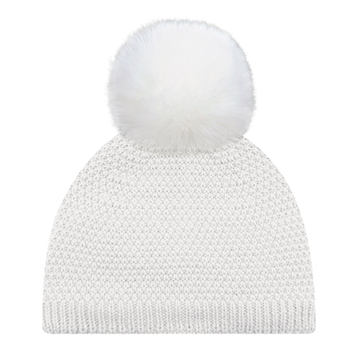 AJM POLYACRYLIC JACQUARD KNIT BOARD TOQUE WITH FAUX RABBIT POM