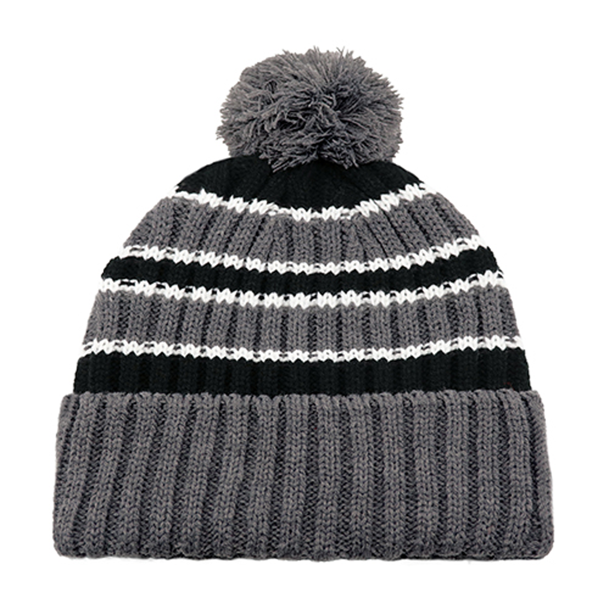 AJM ACRYLIC STRIPE CHUNKY KNIT CUFF TOQUE WITH POM