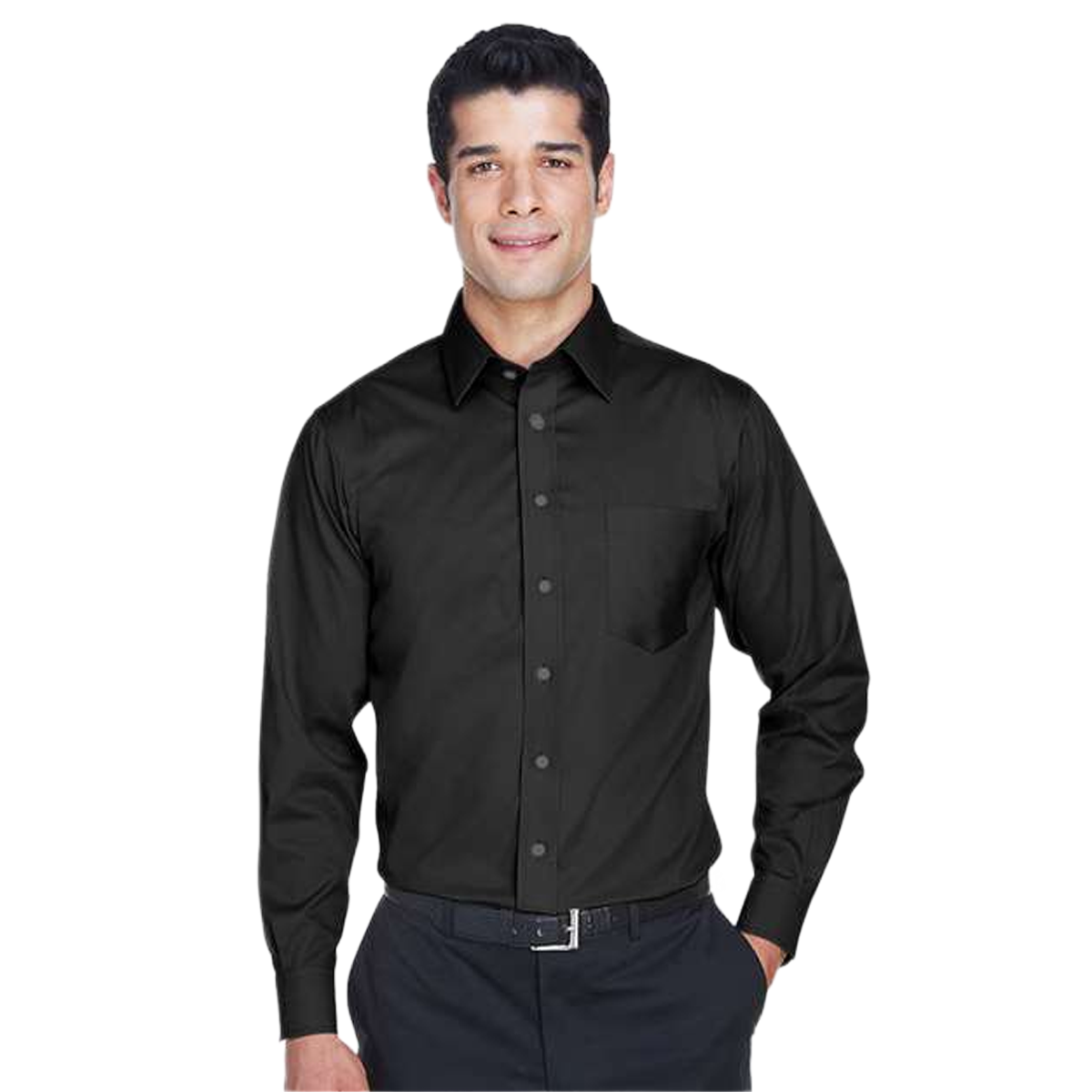 DEVON & JONES MEN'S CROWN COLLECTION SOLID STRETCH TWILL WOVEN DRESS SHIRT