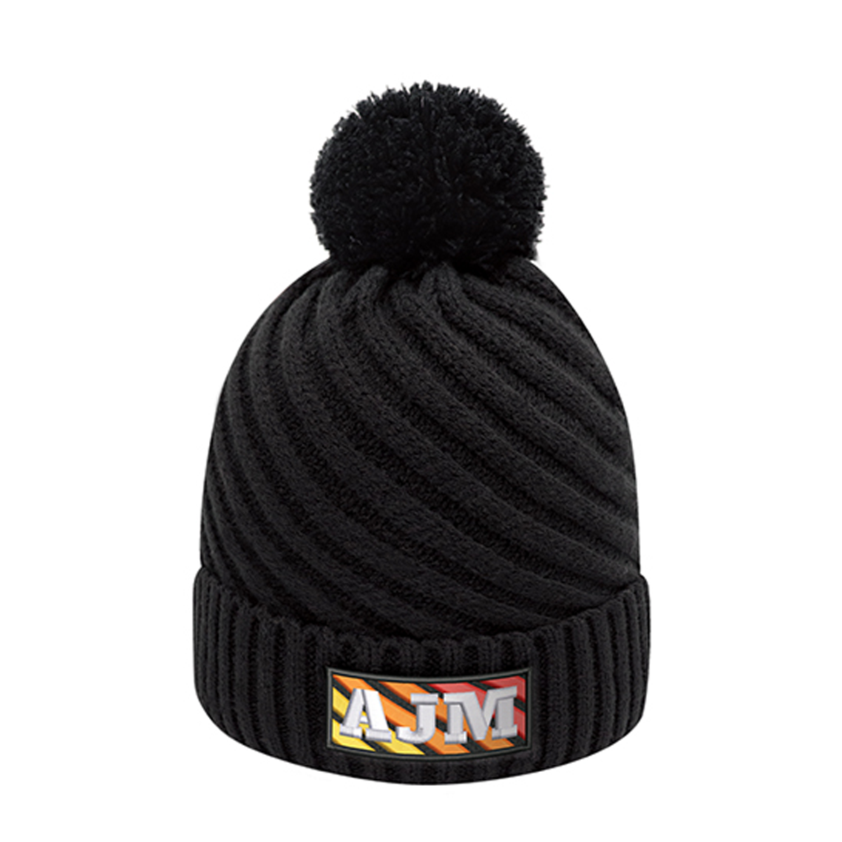 AJM ACRYLIC SWIRL JACQUARD CABLE KNIT CUFFED POM TOQUE
