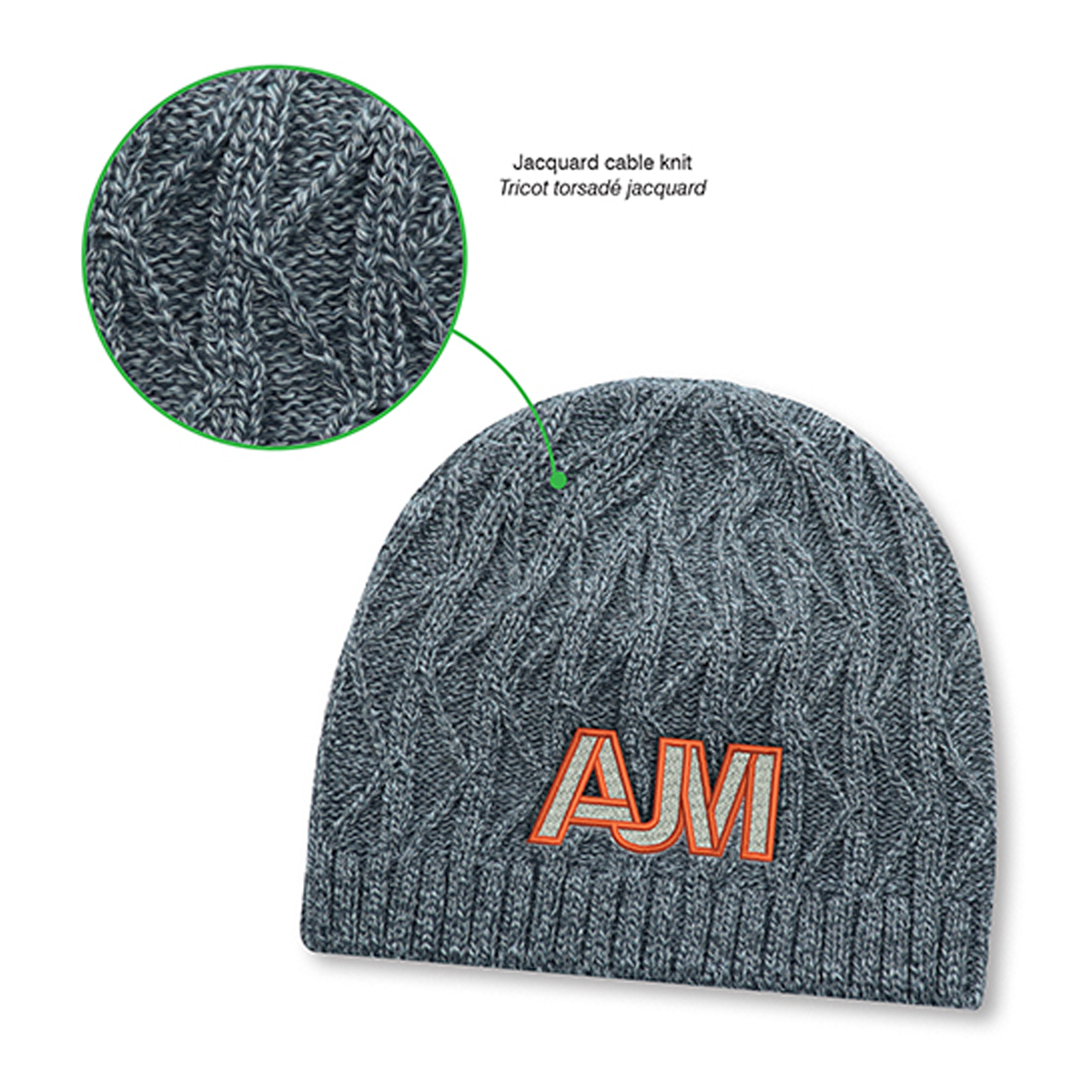 AJM ACRYLIC FISHERMAN STYLE JACQUARD CABLE KNIT BOARD TOQUE