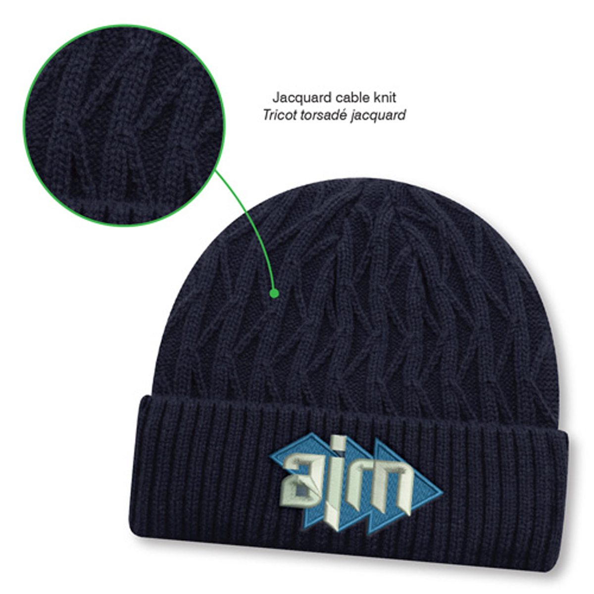 AJM ACRYLIC FISHERMAN STYLE JACQUARD CABLE KNIT CUFFED TOQUE