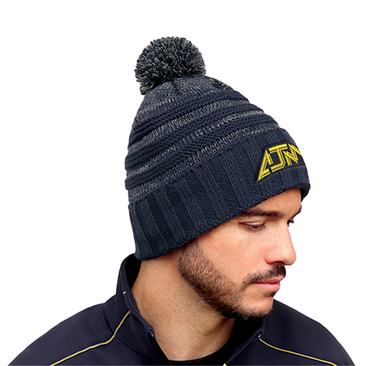 AJM ACRYLIC MARL STRIPE WAFFLE KNIT FLEECE LINED CUFFED TOQUE