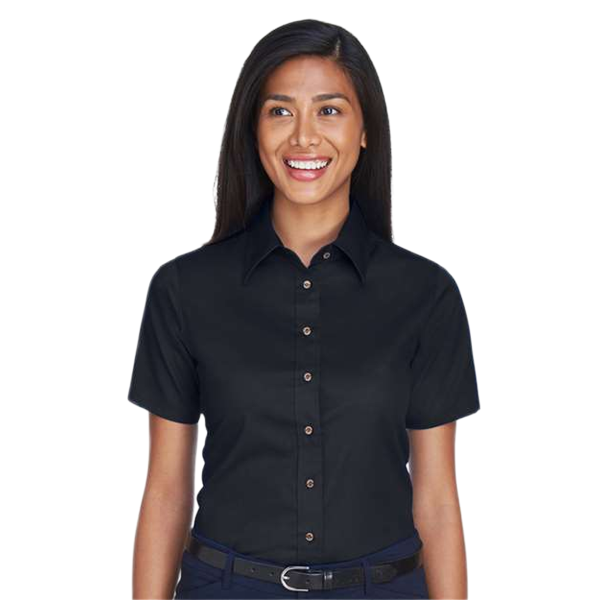 HARRITON LADIES EASY BLEND SHORT SLEEVE TWILL DRESS SHIRT WITH STAIN RELEASE