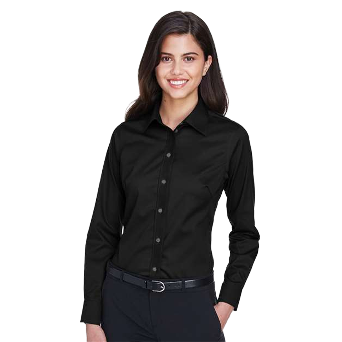 DEVON & JONES LADIES CROWN COLLECTION SOLID STRETCH TWILL WOVEN DRESS SHIRT