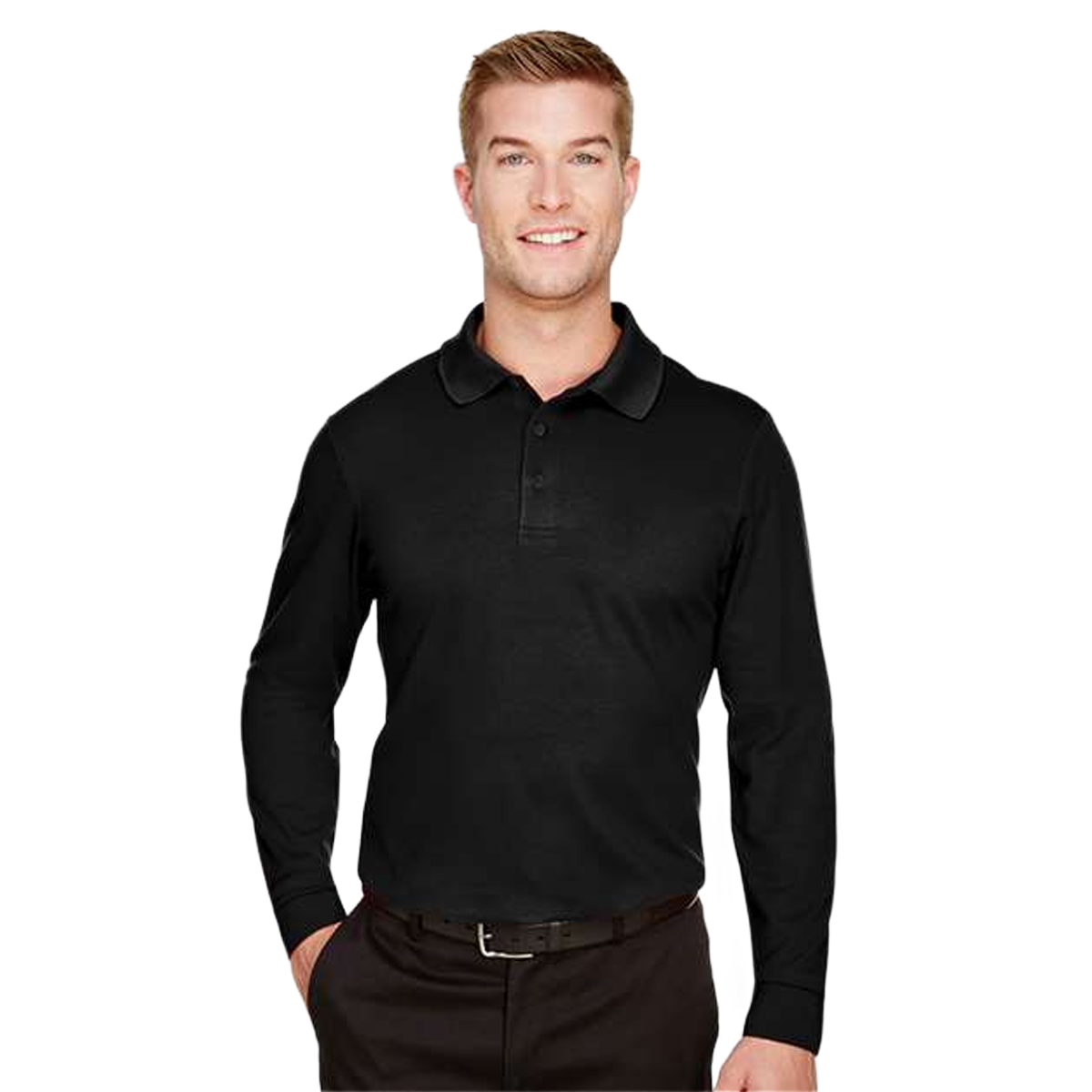 DEVON & JONES MEN'S CROWNLUX PERFORMANCE PLAITED LONG SLEEVE POLO