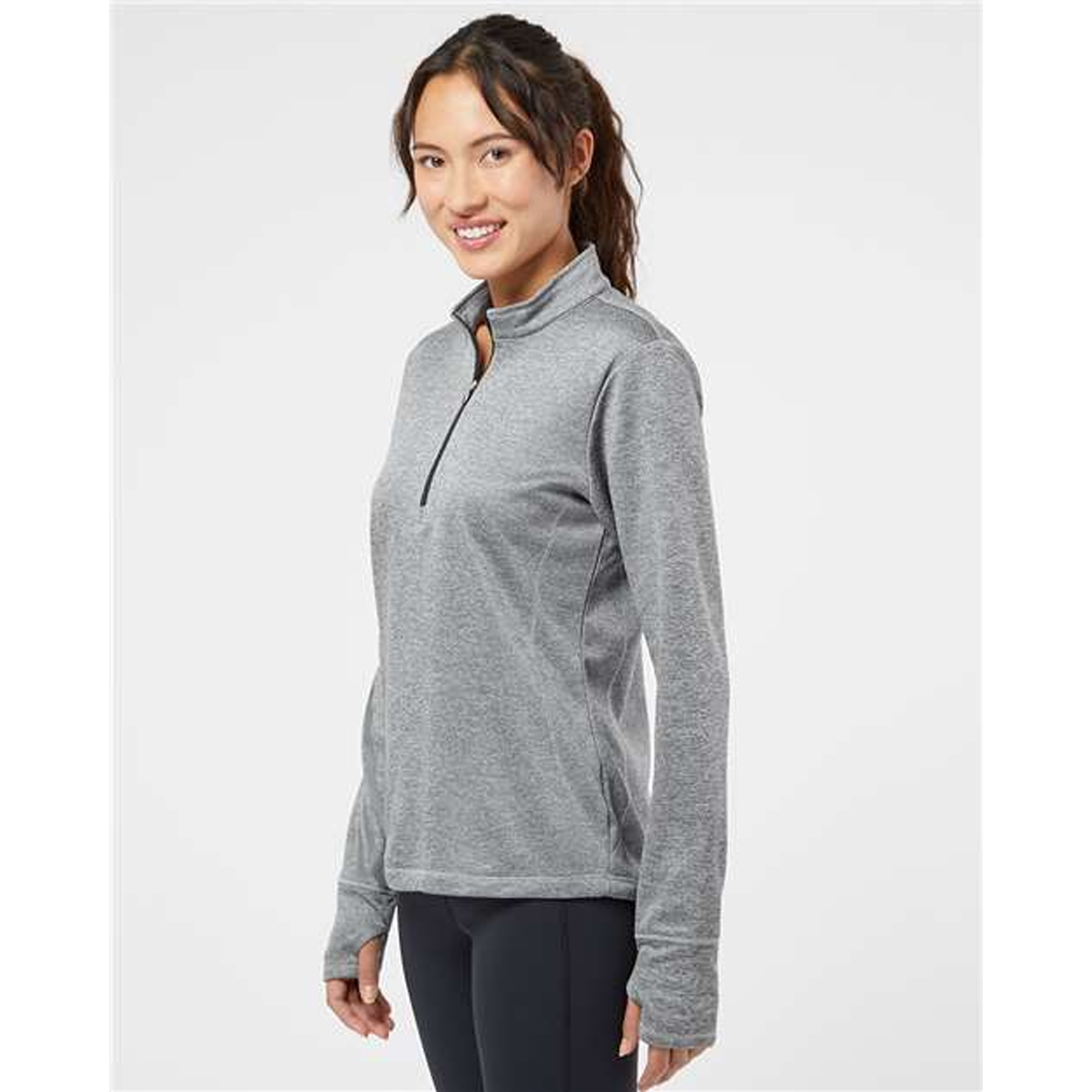 ADIDAS LADIES BRUSHED TERRY HEATHERED QUARTER-ZIP