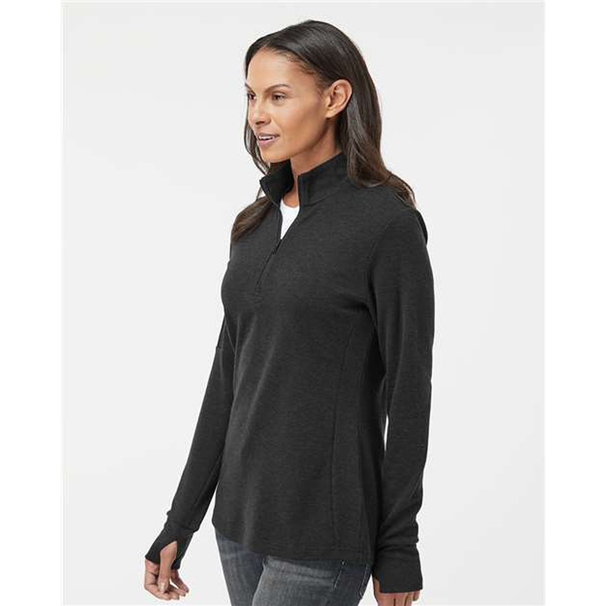 ADIDAS LADIES 3-STRIPES QUARTER-ZIP SWEATER